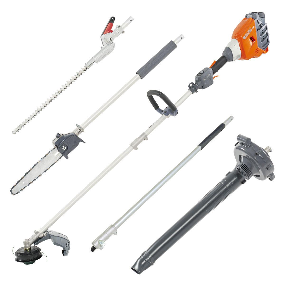 Battery-powered brushcutters BCi 530D - KIT with Power Unit, Brushcutter, Pole H/Trimmer, Pruner, Ext Pole, 4aH Battery & Charger_1 | Oleo-Mac